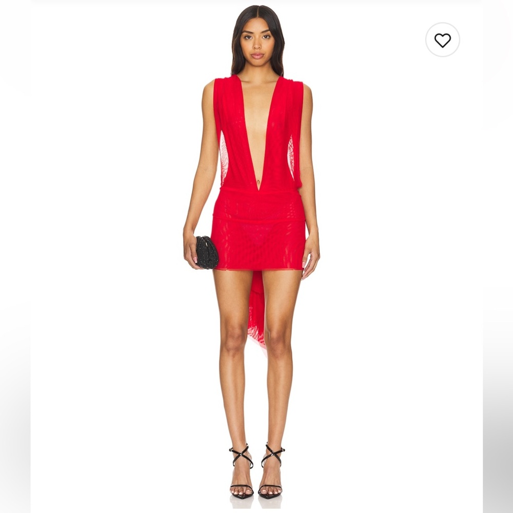 1XBLUE Chloe Dress in Red Elegant Red Plunge Dress